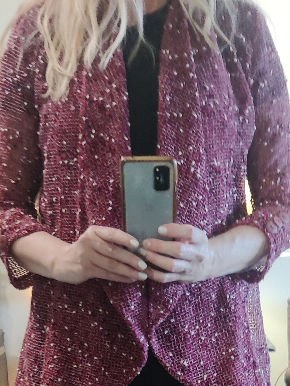 Katie Todd Open-Knit Red Tweed Sweater